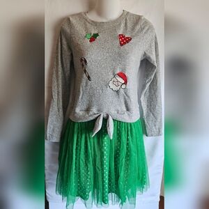 Dollie & Me Gray Long Sleeve Tee with Green Skirt